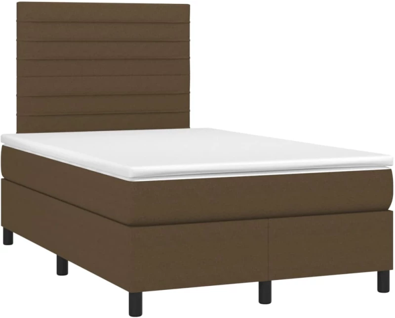vidaXL Κρεβάτι Boxspring με Στρώμα & LED Σκ.Καφέ 120x190εκ. Υφασμάτινο