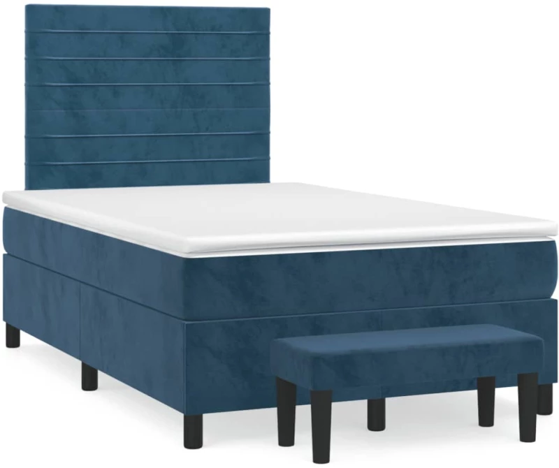 vidaXL Κρεβάτι Boxspring με Στρώμα Σκούρο Μπλε 120x190 εκ. Βελούδινο