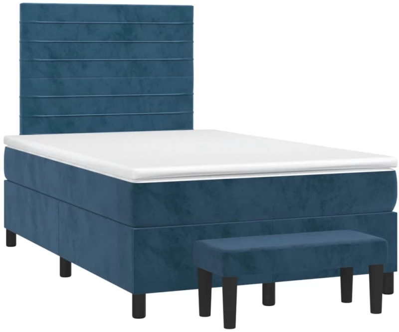 vidaXL Κρεβάτι Boxspring με Στρώμα Σκούρο Μπλε 120x190 εκ. Βελούδινο