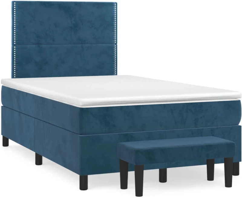 vidaXL Κρεβάτι Boxspring με Στρώμα Σκούρο Μπλε 120x190 εκ. Βελούδινο