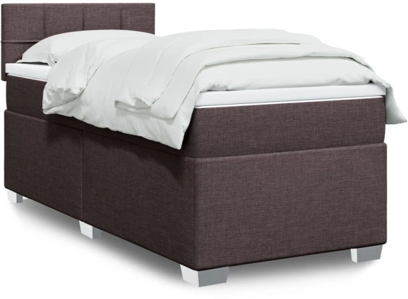vidaXL Κρεβάτι Boxspring με Στρώμα Σκούρο Καφέ 90x200 εκ. Υφασμάτινο