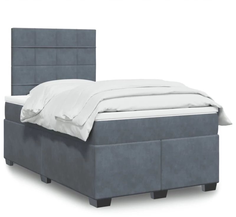 vidaXL Κρεβάτι Boxspring με Στρώμα Σκούρο Γκρι 120x190 εκ. Βελούδινο