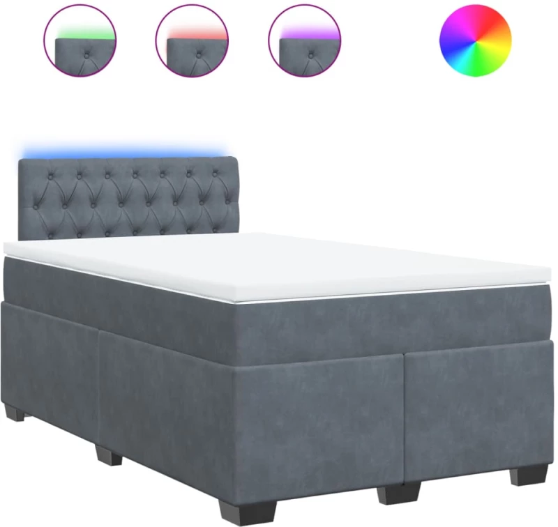 vidaXL Κρεβάτι Boxspring με Στρώμα Σκούρο Γκρι 120x190 εκ. Βελούδινο