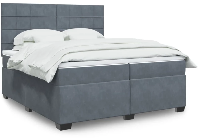 vidaXL Κρεβάτι Boxspring με Στρώμα Σκούρο Γκρι 200x200 εκ. Βελούδινο
