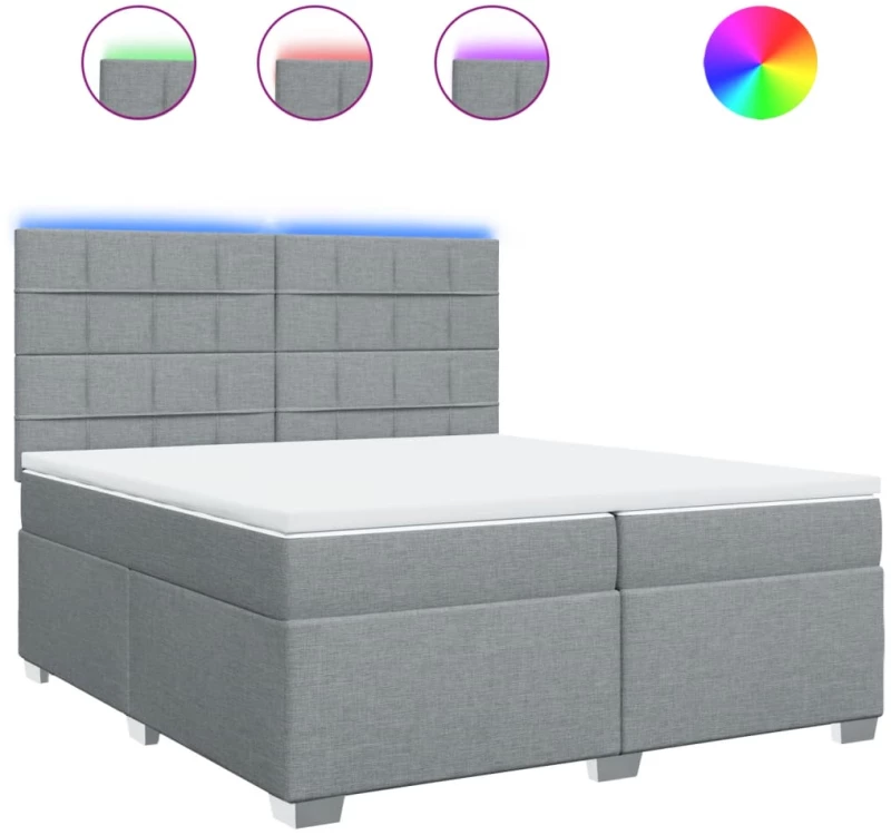 vidaXL Κρεβάτι Boxspring με Στρώμα Ανοιχτό Γκρι 200x200 εκ. Υφασμάτινο