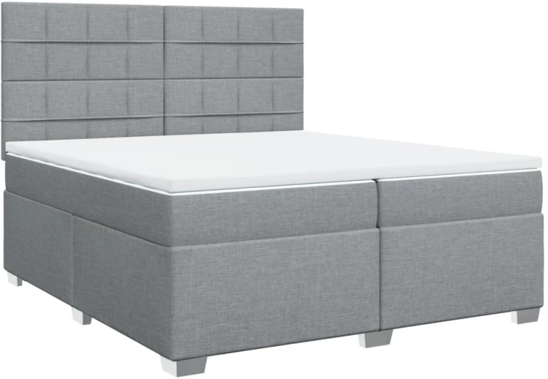 vidaXL Κρεβάτι Boxspring με Στρώμα Ανοιχτό Γκρι 200x200 εκ. Υφασμάτινο