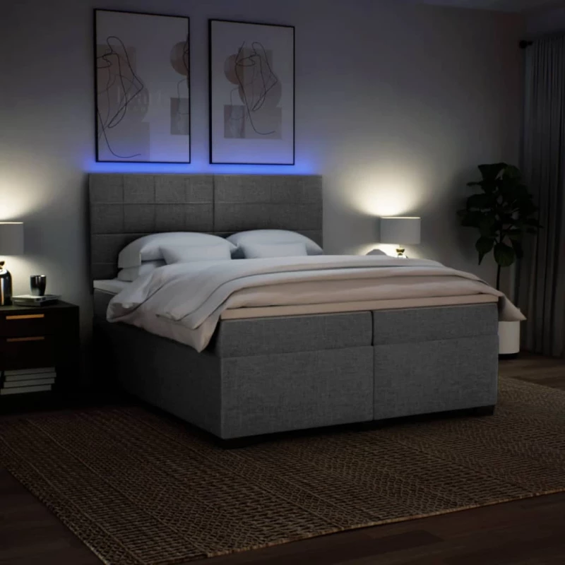 vidaXL Κρεβάτι Boxspring με Στρώμα Ανοιχτό Γκρι 200x200 εκ. Υφασμάτινο