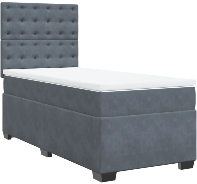 vidaXL Κρεβάτι Boxspring με Στρώμα Σκούρο Γκρι 100x200 εκ. Βελούδινο