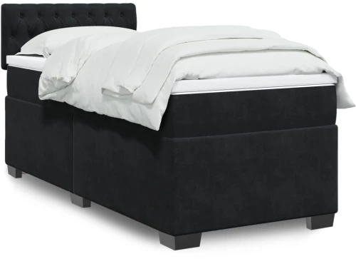 vidaXL Κρεβάτι Boxspring με Στρώμα Μαύρο Single Βελούδινο