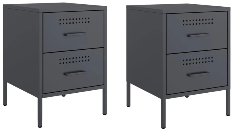 vidaXL Κομοδίνα 2 τεμ. Ανθρακί 36x39x50,5 εκ. από Χάλυβα