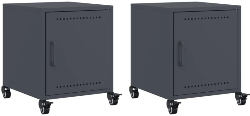vidaXL Κομοδίνα 2 τεμ. Ανθρακί 36x39x43,5 εκ. από Χάλυβα