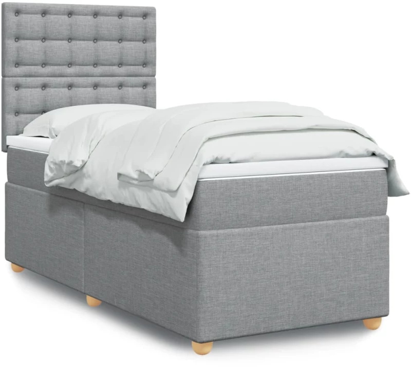 vidaXL Κρεβάτι Boxspring με Στρώμα Ανοιχτό Γκρι 90x190 εκ. Υφασμάτινο