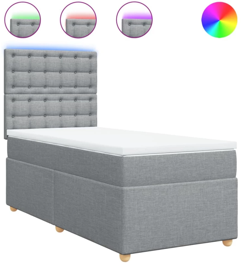 vidaXL Κρεβάτι Boxspring με Στρώμα Ανοιχτό Γκρι 90x190 εκ. Υφασμάτινο