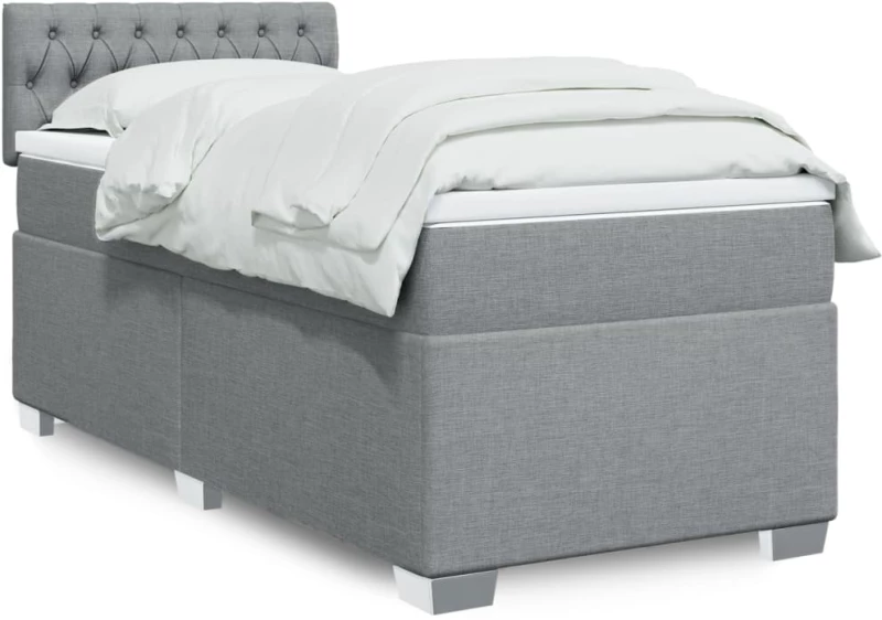 vidaXL Κρεβάτι Boxspring με Στρώμα Ανοιχτό Γκρι 90x200 εκ. Υφασμάτινο