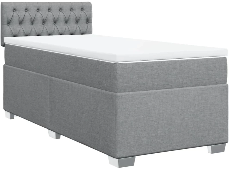 vidaXL Κρεβάτι Boxspring με Στρώμα Ανοιχτό Γκρι 90x200 εκ. Υφασμάτινο