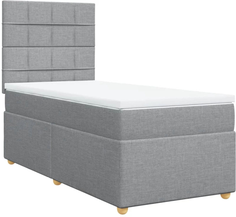 vidaXL Κρεβάτι Boxspring με Στρώμα Ανοιχτό Γκρι 90x200 εκ. Υφασμάτινο