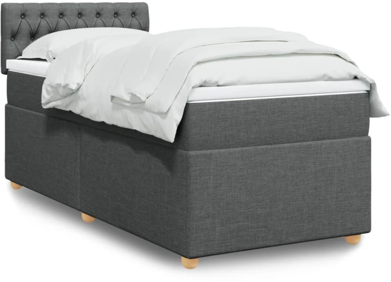 vidaXL Κρεβάτι Boxspring με Στρώμα Σκούρο Γκρι 90x200 εκ. Υφασμάτινο