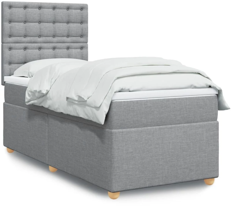 vidaXL Κρεβάτι Boxspring με Στρώμα Ανοιχτό Γκρι 90x200 εκ. Υφασμάτινο