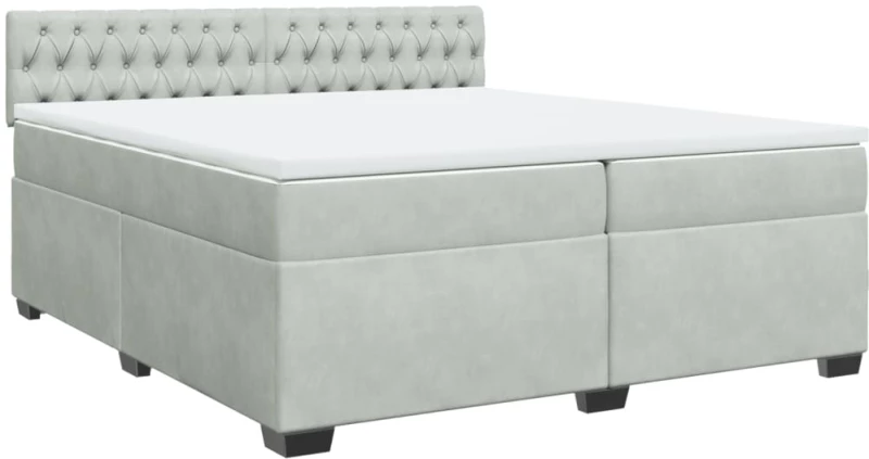 vidaXL Κρεβάτι Boxspring με Στρώμα Ανοιχτό Γκρι 200x200 εκ. Βελούδινο