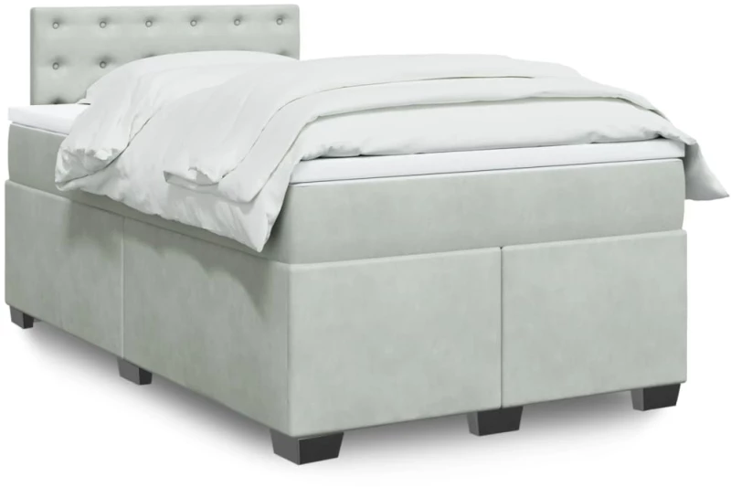 vidaXL Κρεβάτι Boxspring με Στρώμα Ανοιχτό Γκρι 120x200 εκ. Βελούδινο