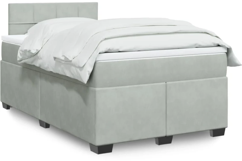 vidaXL Κρεβάτι Boxspring με Στρώμα Ανοιχτό Γκρι 120x200 εκ. Βελούδινο