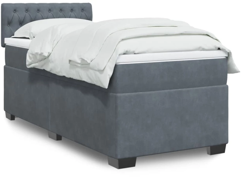 vidaXL Κρεβάτι Boxspring με Στρώμα Σκούρο Γκρι 100x200 εκ. Βελούδινο