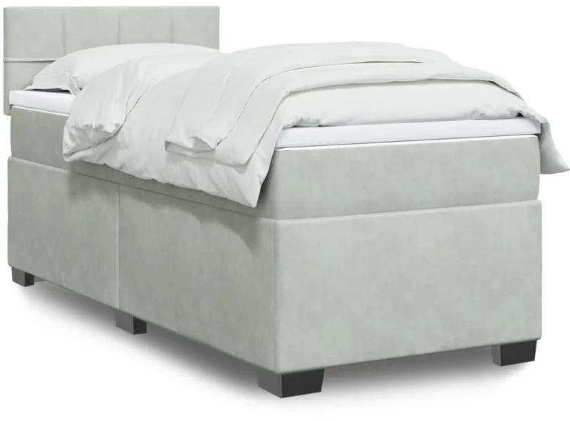 vidaXL Κρεβάτι Boxspring με Στρώμα Ανοιχτό Γκρι 100x200 εκ. Βελούδινο