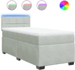 vidaXL Κρεβάτι Boxspring με Στρώμα Ανοιχτό Γκρι 100x200 εκ. Βελούδινο