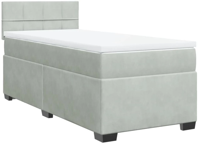 vidaXL Κρεβάτι Boxspring με Στρώμα Ανοιχτό Γκρι 100x200 εκ. Βελούδινο