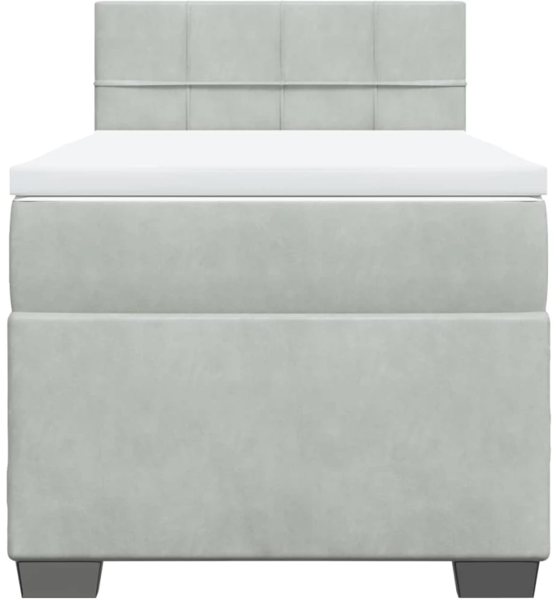 vidaXL Κρεβάτι Boxspring με Στρώμα Ανοιχτό Γκρι 100x200 εκ. Βελούδινο