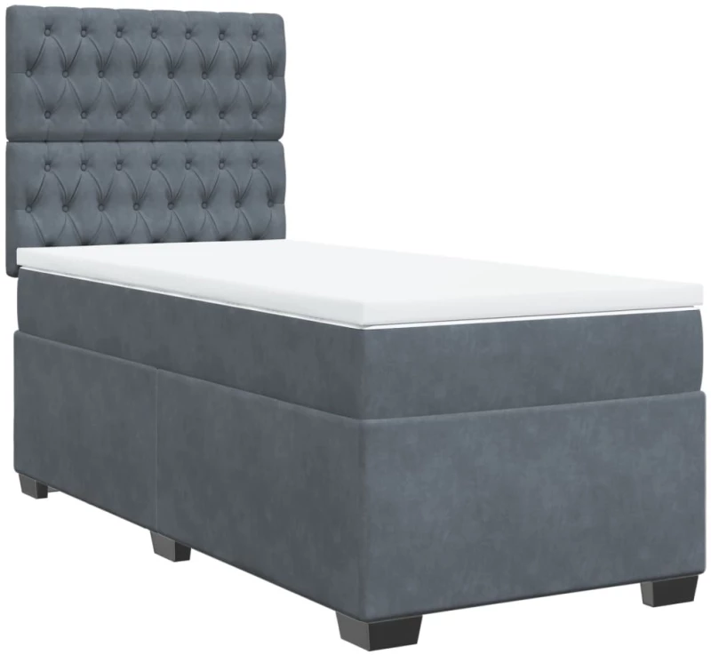 vidaXL Κρεβάτι Boxspring με Στρώμα Σκούρο Γκρι 90x190 εκ. Βελούδινο