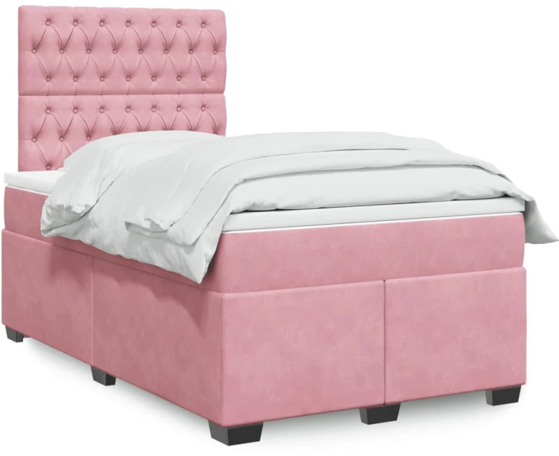 vidaXL Κρεβάτι Boxspring με Στρώμα Ροζ 120x200 εκ. Βελούδινο