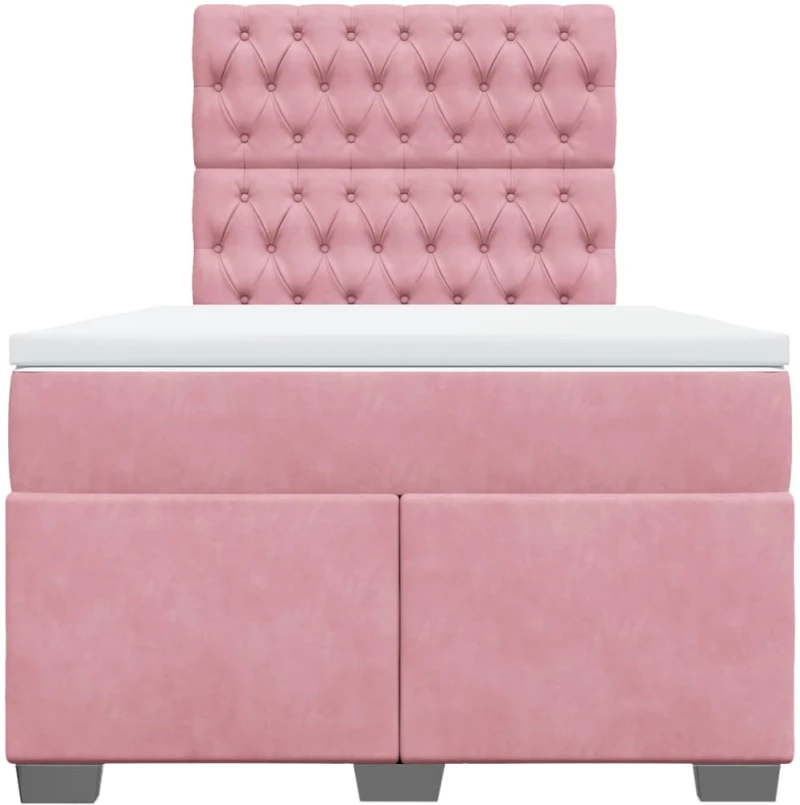 vidaXL Κρεβάτι Boxspring με Στρώμα Ροζ 120x200 εκ. Βελούδινο