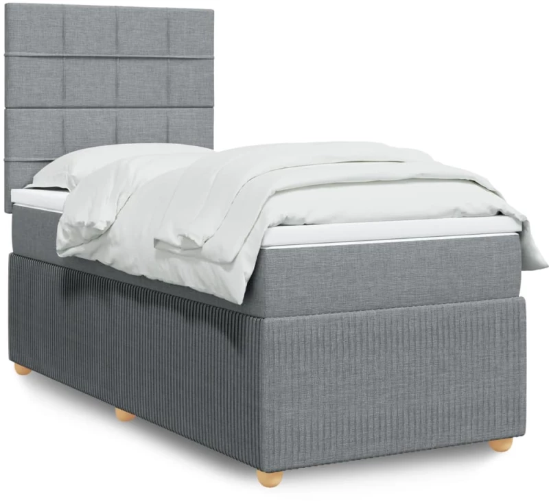 vidaXL Κρεβάτι Boxspring με Στρώμα Ανοιχτό Γκρι 90x190 εκ. Υφασμάτινο