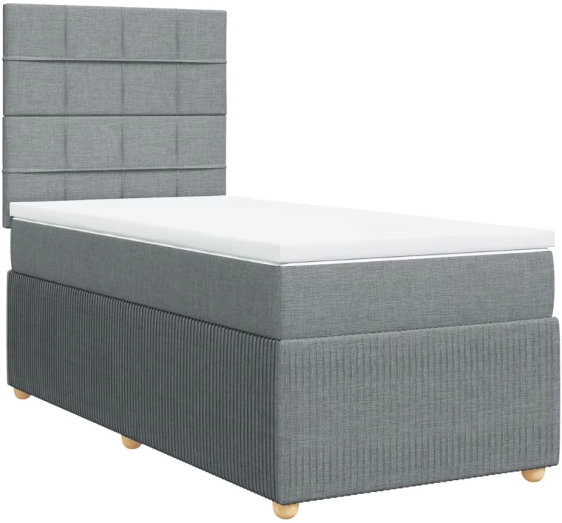 vidaXL Κρεβάτι Boxspring με Στρώμα Ανοιχτό Γκρι 90x190 εκ. Υφασμάτινο