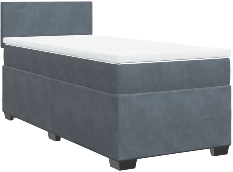 vidaXL Κρεβάτι Boxspring με Στρώμα Σκούρο Γκρι 90x200 εκ. Βελούδινο