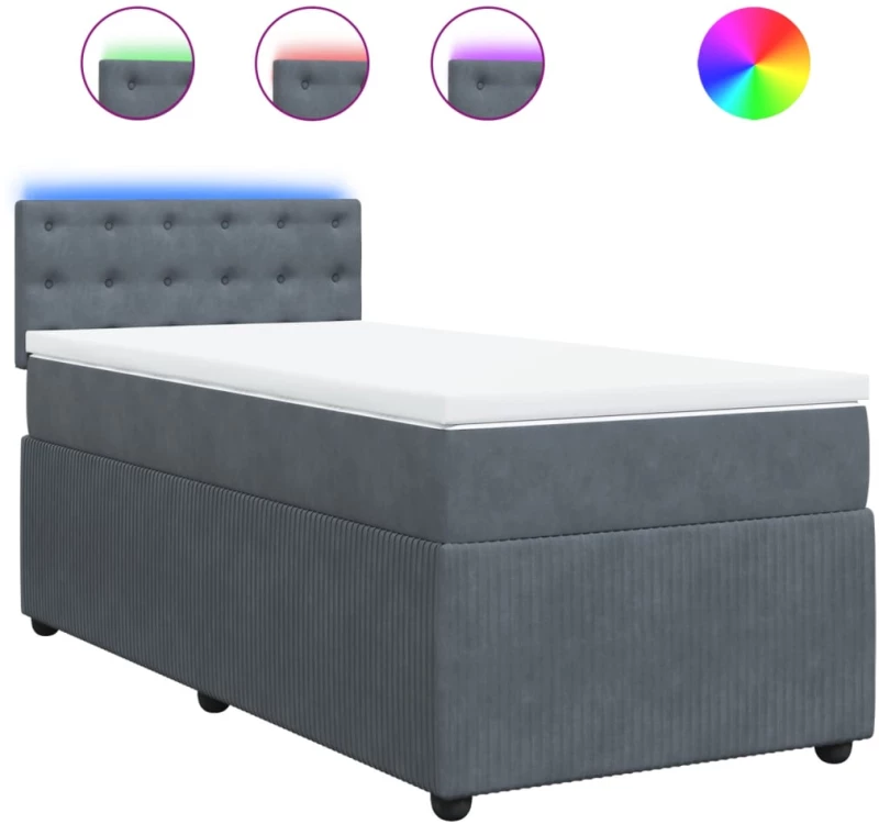 vidaXL Κρεβάτι Boxspring με Στρώμα Σκούρο Γκρι 100x200 εκ. Βελούδινο