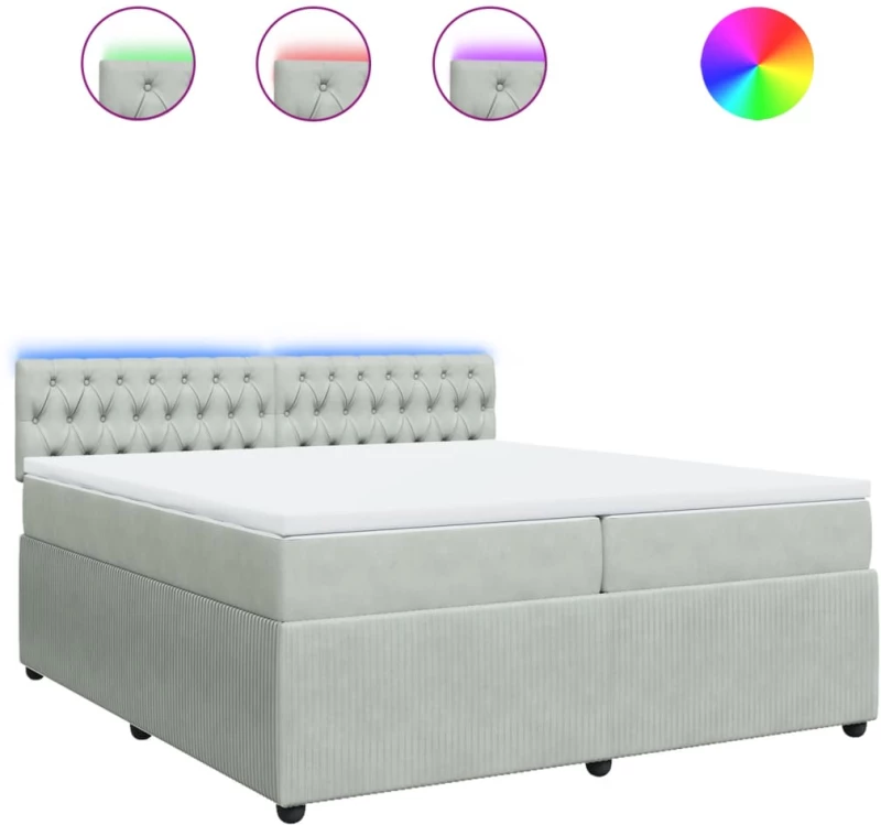 vidaXL Κρεβάτι Boxspring με Στρώμα Ανοιχτό Γκρι 200x200 εκ. Βελούδινο