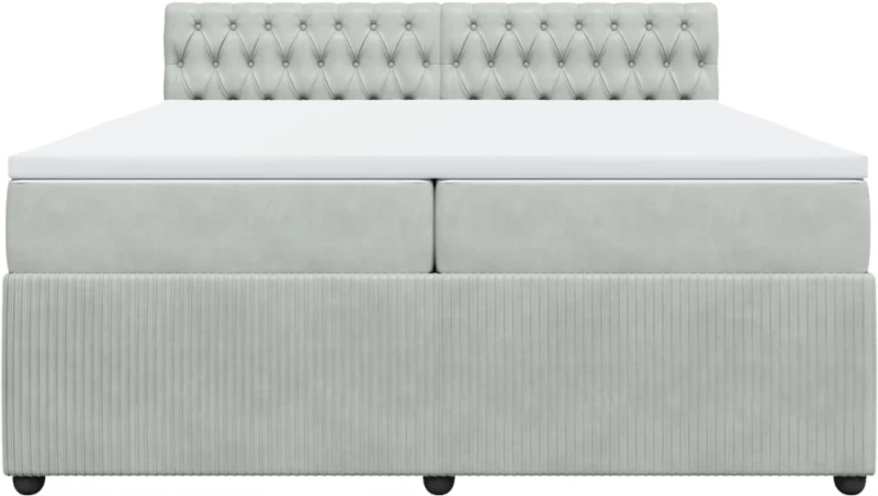 vidaXL Κρεβάτι Boxspring με Στρώμα Ανοιχτό Γκρι 200x200 εκ. Βελούδινο