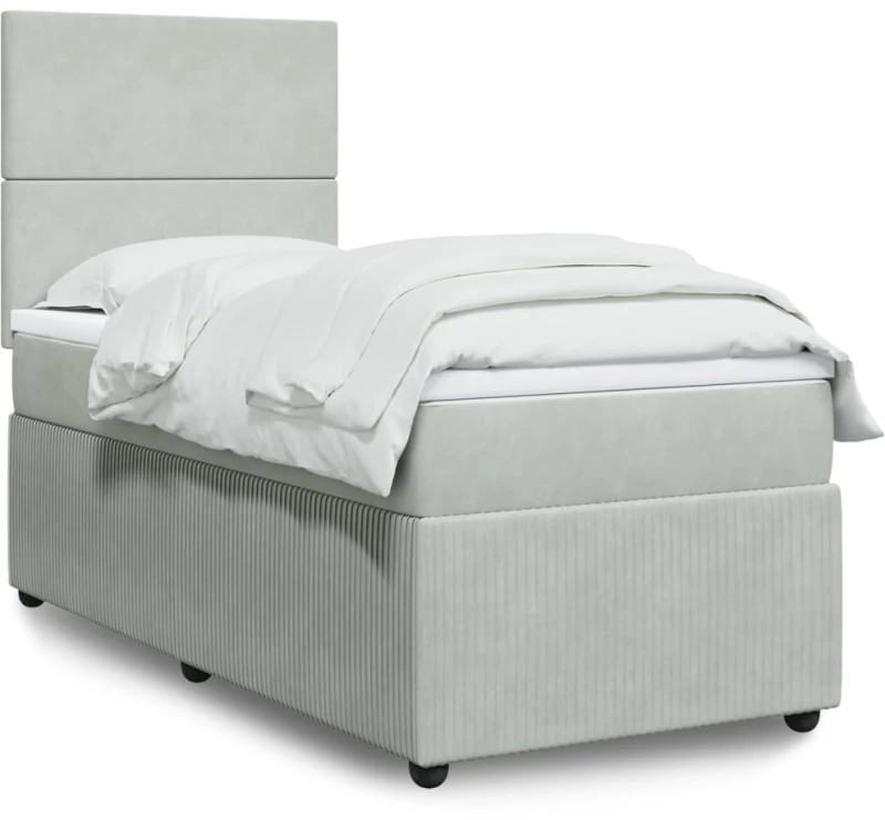 vidaXL Κρεβάτι Boxspring με Στρώμα Ανοιχτό Γκρι 100x200 εκ. Βελούδινο