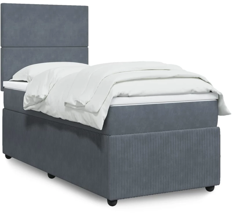 vidaXL Κρεβάτι Boxspring με Στρώμα Σκούρο Γκρι 90x190 εκ. Βελούδινο