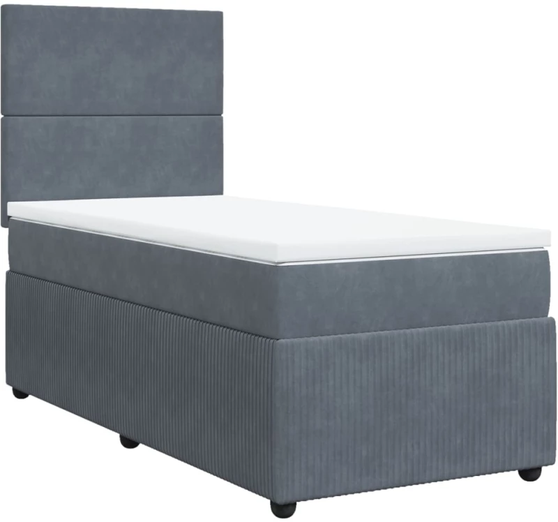 vidaXL Κρεβάτι Boxspring με Στρώμα Σκούρο Γκρι 90x190 εκ. Βελούδινο