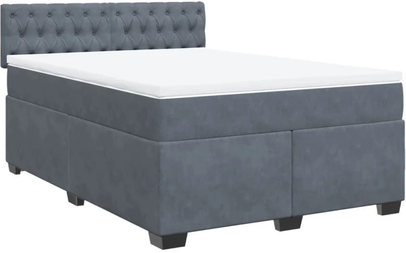 vidaXL Κρεβάτι Boxspring με Στρώμα Σκούρο Γκρι 140x200 εκ. Βελούδινο