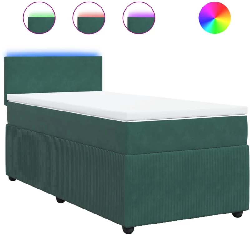 vidaXL Κρεβάτι Boxspring με Στρώμα Σκούρο Πράσινο 100x200εκ. Βελούδινο