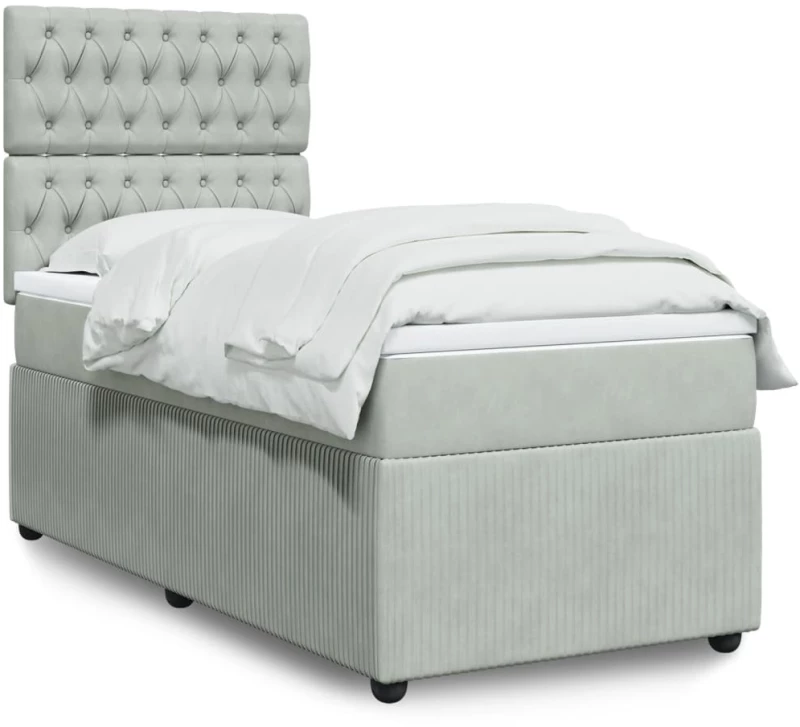 vidaXL Κρεβάτι Boxspring με Στρώμα Ανοιχτό Γκρι 100x200 εκ. Βελούδινο