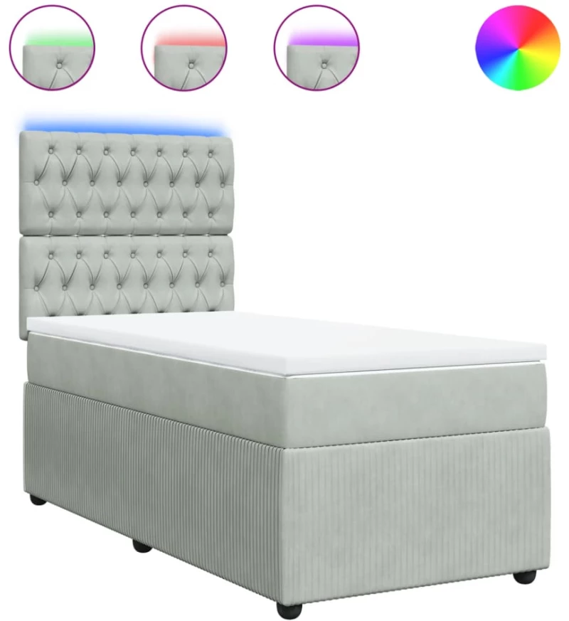vidaXL Κρεβάτι Boxspring με Στρώμα Ανοιχτό Γκρι 100x200 εκ. Βελούδινο