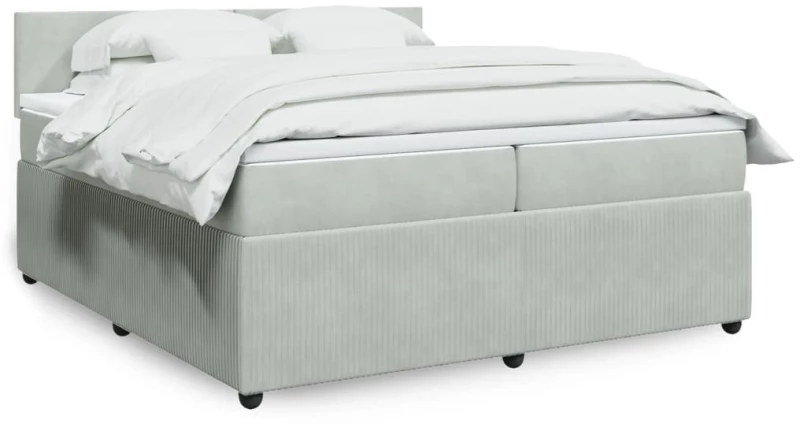 vidaXL Κρεβάτι Boxspring με Στρώμα Ανοιχτό Γκρι 200x200 εκ. Βελούδινο