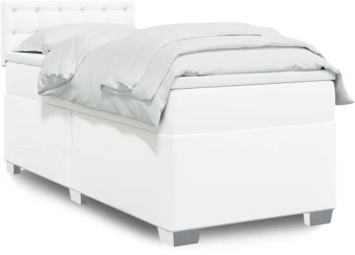 vidaXL Κρεβάτι Boxspring με Στρώμα Λευκό 90x200εκ. από Συνθετικό Δέρμα
