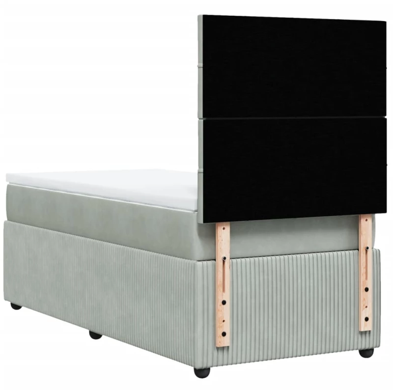 vidaXL Κρεβάτι Boxspring με Στρώμα Ανοιχτό Γκρι 100x200 εκ. Βελούδινο