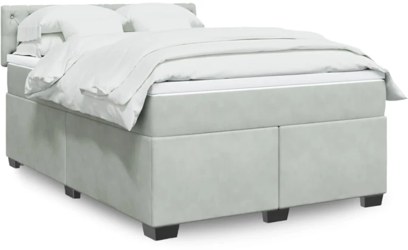 vidaXL Κρεβάτι Boxspring με Στρώμα Ανοιχτό Γκρι 140x200 εκ. Βελούδινο